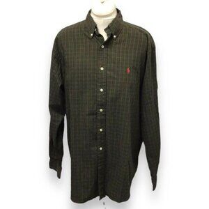 Ralph Lauren Mens Classic Fit Plaid Button-Down Shirt L 100% Cotton Green/Brown